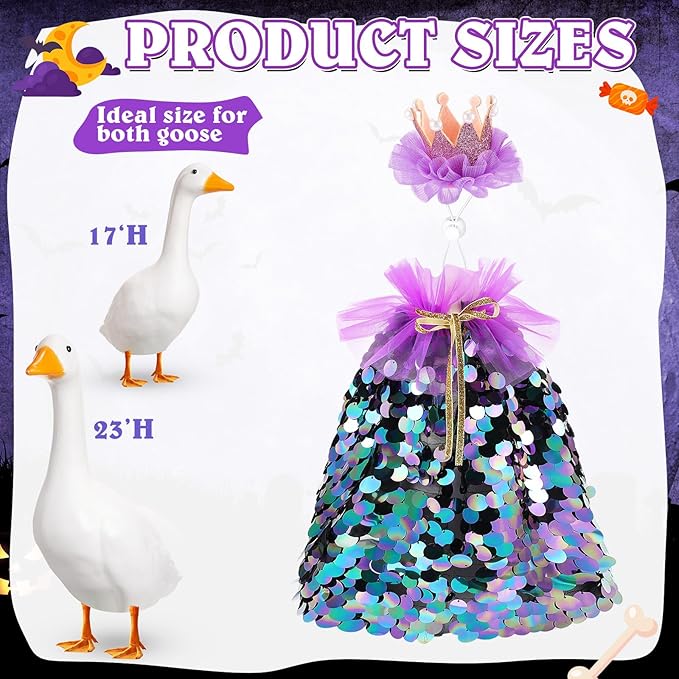 Princess Porch Goose Outfit Halloween Porch Goose Outfit Sparkly Rainbow Sequin Cape for 17" 23" Lawn Garden Yard Geese(Purple)