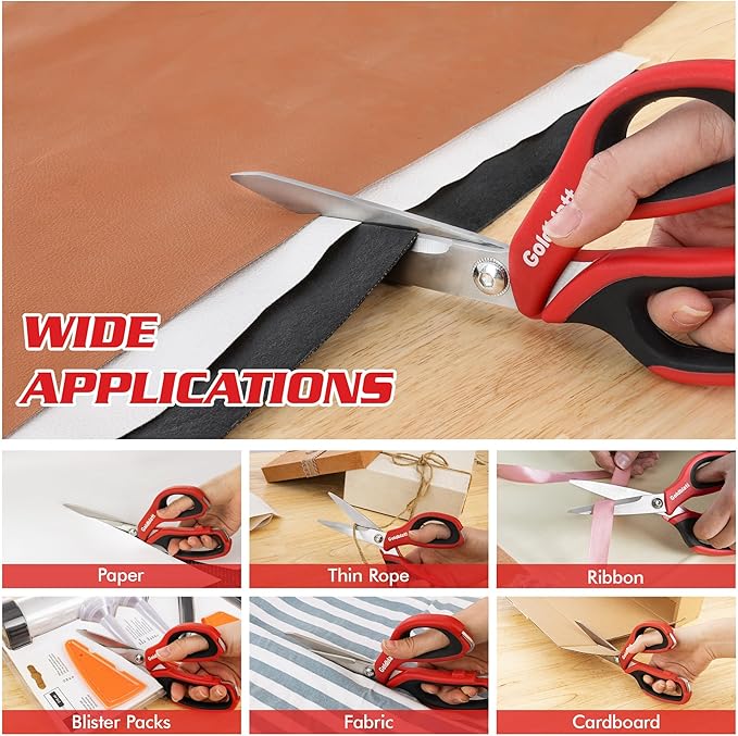 Goldblatt 2PS Scissors Heavy Duty, Multipurpose Shop Scissors with Stainless Steel Blade and Comfortable Handle, Easy Cutting Cardboard, Wires, Leather, Fabric