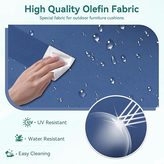 Outdoor Chair Cushions 23" x 24" x 4", Patio Deep Seat Replacement Cushions Set with Zippered Removable Cover, Weather-Resistant Olefin Fabric for Garden Chair Sofa Couch, Set of 2, Blue