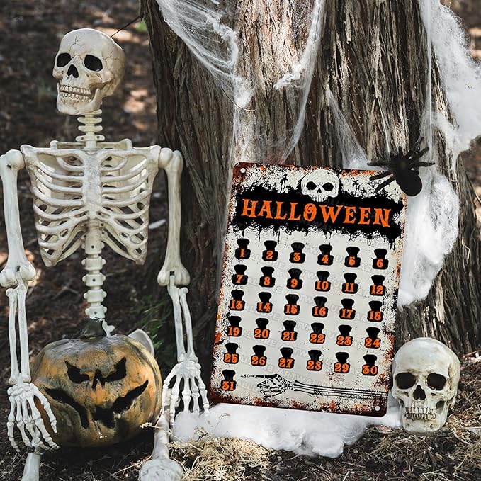 Halloween Countdown Vintage Sign Halloween Skull Metal Tin Sign for Home Bar Kitchen Hotel Dining Room Coffee 12x16inch