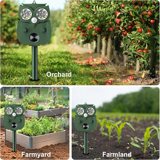 Animal Repellent Outdoor Solar Powered, Ultrasonic Deer Squirrel Skunk Rabbit Rodent Dog Deterrents Waterproof Animal Repeller, Pest Control for Gardens, Deter Mice, Snake, Squirrels, Rodents