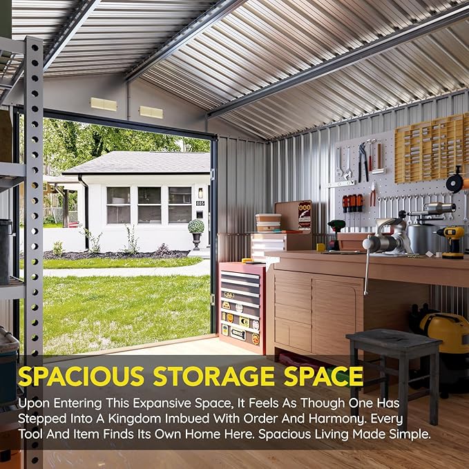 10x10 FT Outdoor Metal Storage Shed, Double Swing Doors, 2 Clear Windows,Tool Shed for Garden, Patio, Backyard