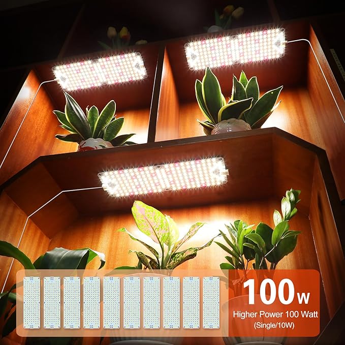 10Pack Panel Grow Lights for Indoor Plants, Seed Starting, Vegetables, Pot Plants, Bonsai with Timer, Ultra-Thin Under Cabinet & Shelf Full Spectrum LED Plant Growing Lamps, Multi-Panels Free Connect