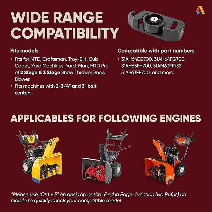 Canamax 490-241-0038 Universal Rolling Skid Shoes Set for Snowblower - Fit Most 2-Stage and 3-Stage Snow Thrower - Compatible with Craftsman MTD Arnold Troy-Bilt Cub Cadet Yard-Man Ariens and More