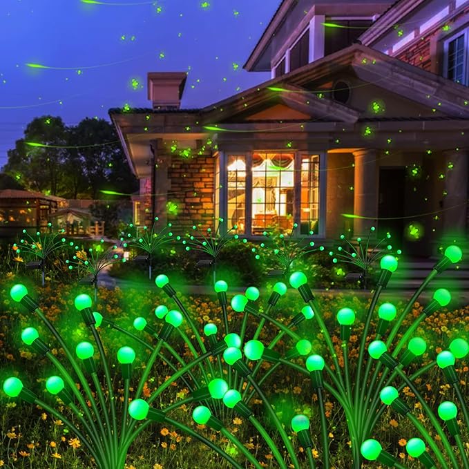 Kohlrabi Solar Halloween Lights Outdoor, 2 Pack 20 LED Solar Green Firefly Lights, Waterproof Wind Swaying Light for St. Patrick's Day Irish Day Outside Yard Patio Decoration