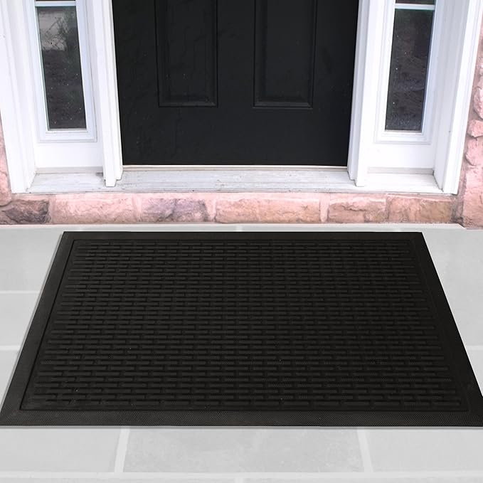 Ottomanson Easy Clean, Waterproof Non-Slip Indoor/Outdoor Rubber Doormat, 18" x 30", Black
