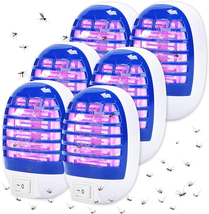 6 Pack Indoor Bug Zapper, Plug-in Electric LED Mosquito Killer - Effective Electronic Insect Zapper for Kitchen, Bedroom, Baby Room, Office | Safe & Quiet Mosquito Trap for Indoor Use (Purple)