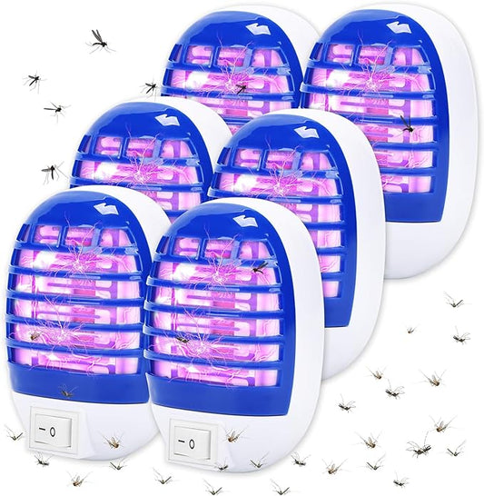 6 Pack Indoor Bug Zapper, Plug-in Electric LED Mosquito Killer - Effective Electronic Insect Zapper for Kitchen, Bedroom, Baby Room, Office | Safe & Quiet Mosquito Trap for Indoor Use (Purple)