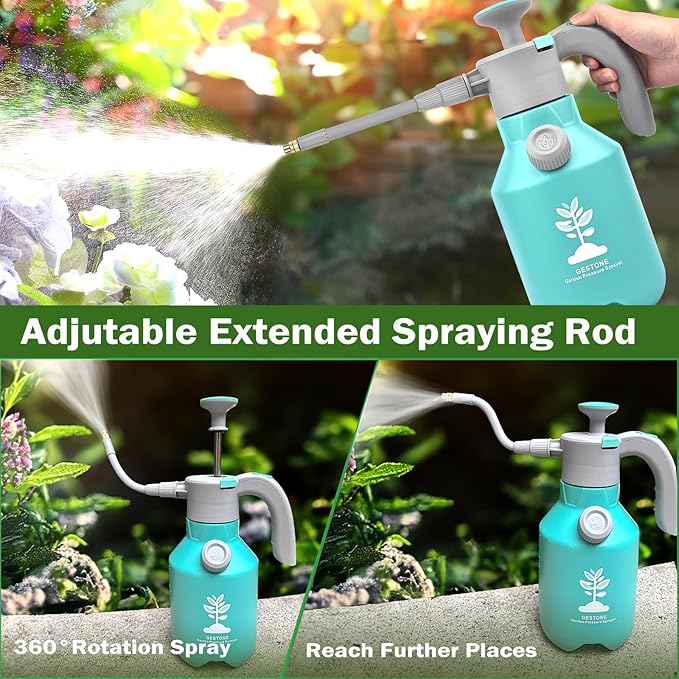 Garden Hand Pump Sprayer 1/2 Gallon Pump,68 Oz Handheld Pressure Sprayer with Safety Valve,Adjustable Nozzle,360° Extended Spray Rod,Ideal for Plants Watering, Fertilizing,Cleaning (68ounce)
