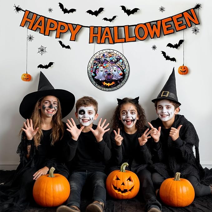 Halloween Suncatcher, Tumwisk Halloween Decorations Acrylic Ghost Bat Decor Light Catcher Ornaments for Home Decor Indoor Doors Garden Windows Spooky Funny