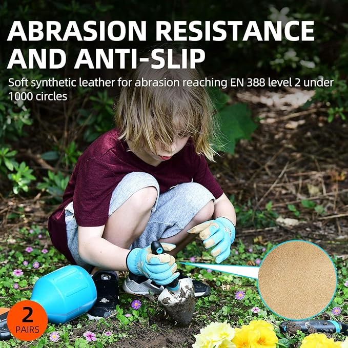 Vgo... 2-Pairs Age 5-6 Kids Gardening Gloves,Children Yard Work Gloves,Soft Safety Outdoor Playing Gloves (Size M,Blue&Purple Rabbit, KID-SL7362)