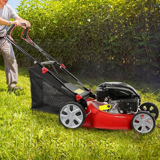 Self Propelled Gas Lawn Mower, 141cc 4-Stroke Gas Engine Lawn Mower with 20 Inches Blade Walk-Behind Lawn Mover Cordless Push Lawn Mowers Tractors with 50L Grass Tank Big Wheels 2850RPM (141cc)