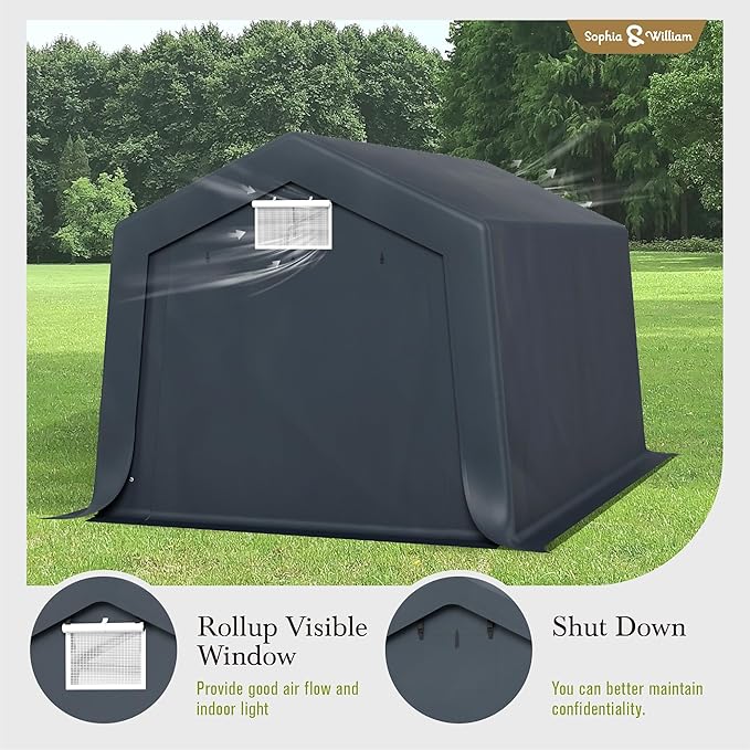 Sophia & William Carport Storage Shed 10x15 ft Portable, Heavy Duty Car Port Canopy Garage Shelter with Sidewalls and Roll Up Doors for Automobile Boat Motorcycle Bike, Gray
