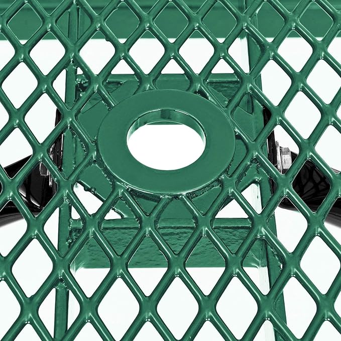 Global Industrial 6’L Rectangular Picnic Table, Expanded Metal, Green Thermoplastic Coating, Attached Benches, 1-1/2” Umbrella Pole Hole, Outdoor-Rated, 1000 lb Capacity, 72” x 30” Tabletop