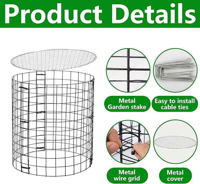 Adnee 8 Pack Wire Plant Protector with Cover-12" x 11" Detachable Plant Protector Metal Plant Cages-Garden Plant Cages for Flower Vegetable to Keep Animals Out