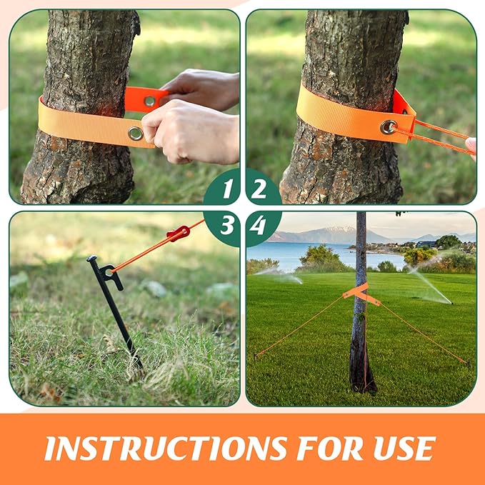 Sintuff 36 Pcs Heavy Duty Tree Stake Kits Stake and Support for Young Leaning Tree Anchor Straightening Kit, 15.8'' Support Straps, 11.8'' Steel Stakes, 13.12ft Rope(Orange, Black)