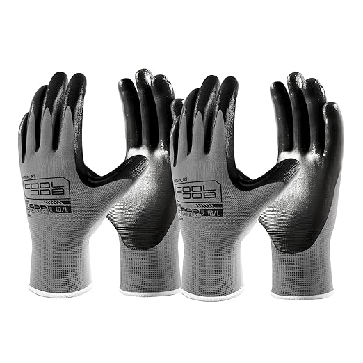 COOLJOB 10 Pairs Nitrile Dipped Safety Work Gloves with Grip, Non-slip Rubber Coated Bulk Garden Gloves for Men, Heavy-duty Oil Resistant for Truck Driver, Warehouse Box Handler, Xlarge, Gray