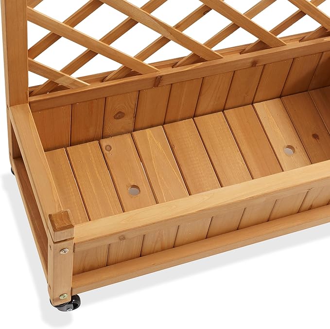 Casafield Set of Two 48" Raised Garden Bed with Trellis - Wooden Diamond Lattice for Climbing Plants and Planter Box with Drainage Holes and Wheels