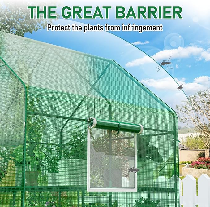 56×56×78Inch Walk-in Greenhouse, Heavy Duty Small Plant House with Thicken PE Cover and Steel Frame, for Garden, Outdoors, Indoors, Green