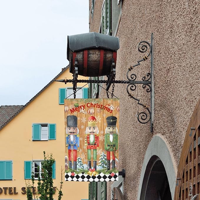 Merry Christmas Nutcracker Buffalo Plaid Check Garden Flag Welcome Party Outdoor Outside Decorations Picks Home House Garden Yard Decor 12x18 Inch