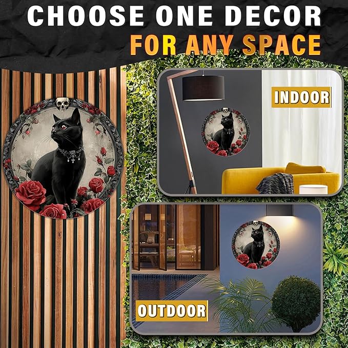 PEACHGARDEN Salem Sanctuary For Wayward Cats Metal Tin Sign Vintage Halloween Black Cat Decor Retro Wall Art Gothic Plaque Home Bar 8x8inch