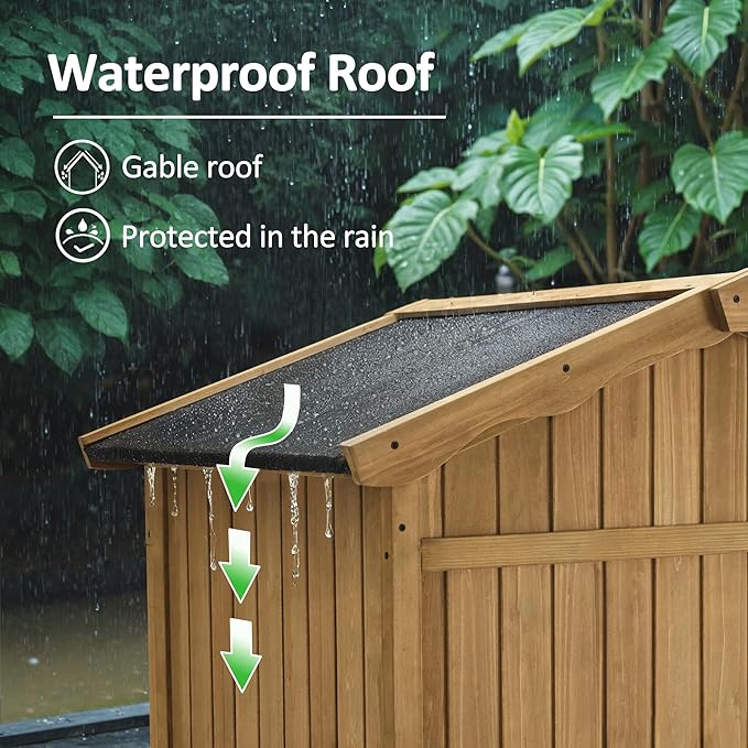 Macrout Outdoor Storage Cabinet, 75 Inches Lockable Wooden Storage Shed with Removable Shelves, Tall Tool Shed with for Yard Patio Lawn, 1165