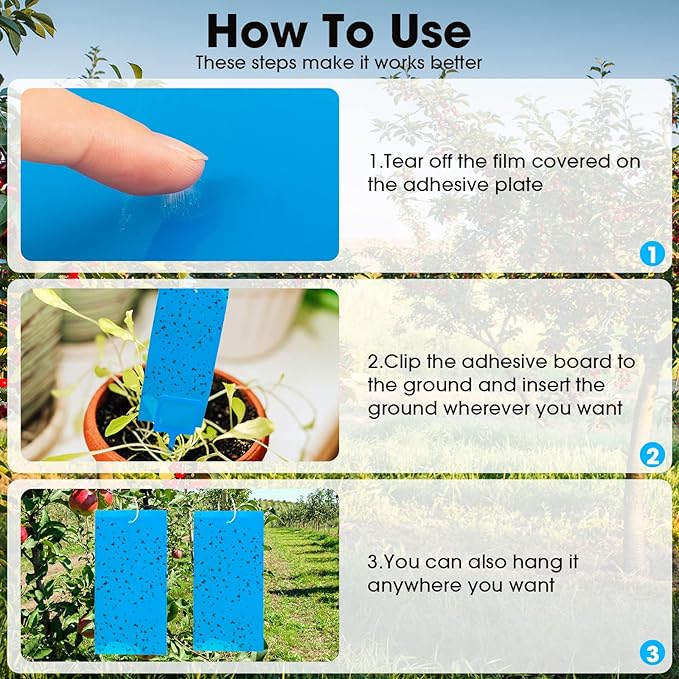 220 Pcs Double Sided Sticky Traps Gnat Killer for Flying Plant Insect Indoor Outdoor Such as Fungus Gnats, Whiteflies, Aphids, Include 200 Twist Ties and 20 Holders, 7.9 x 4 Inches (Blue)