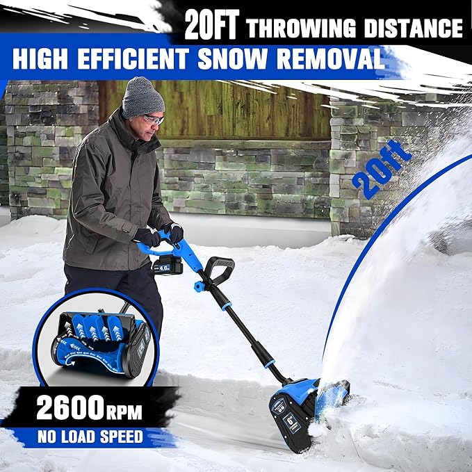 40V 13 inch Cordless Snow Blower, 4.0Ah Snow Blower Battery Powered with Directional Plate, Brushless Electric Snow Shovel for Pathway, Patio, Deck, Driveway, Blue
