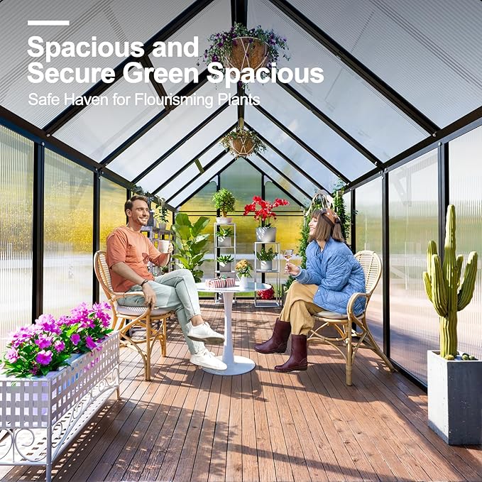 CDCASA 12x6 FT Greenhouse for Outdoors, Easy Assembly Thicker Aluminum Heavy Duty Polycarbonate Greenhouses Kit w/2 Window, Swing Door, Walk-in Green House for Outsides, Sunroom, Backyard, Garden