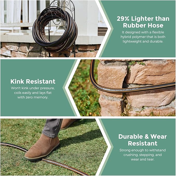 Giraffe Tools Leader Hose 5/8" x 10ft, Custom Length, No Kink, Flexible, Leakproof Water Hose, Male Female Fittings, 600 Burst PSI, 10ft, Black Orange