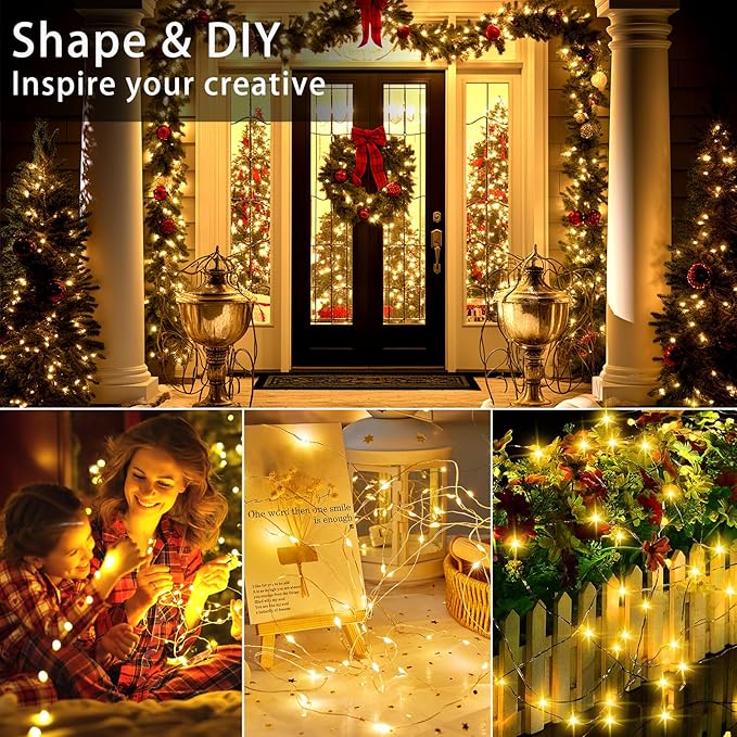 VOOKRY 8 Pack 30 LED Fairy Lights Battery Operated String Lights - 10 ft Mini Silver Wire Firefly Starry Moon Lights for DIY Crafts Wedding Party Bedroom Table Centerpieces Christmas(Warm White)