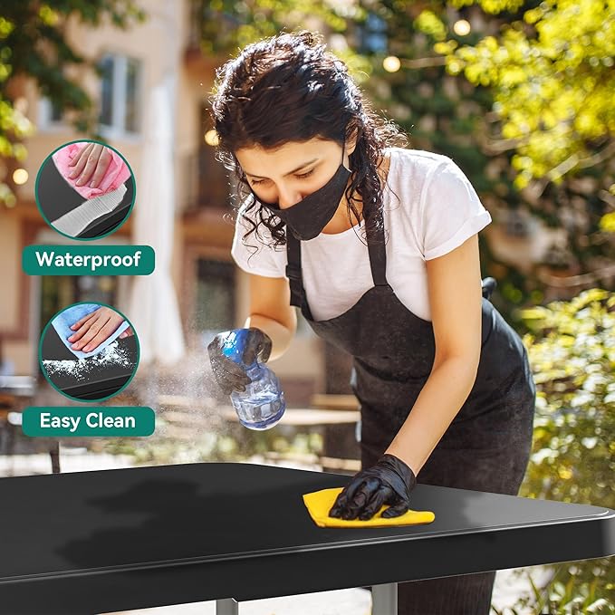 YITAHOME 8FT Heavy Duty Folding Table for Indoors & Outdoors Use, Versatile Rectangle Folding Table with Carrying Handle for Camping, Picnics, Parties, and Events, Black