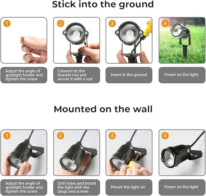 Yard Spot Lights Outdoor, Color Changing Spotlights Timer IP65 Waterproof LED Landscape Lighting with Remote Dimmable Pathway House Garden Lawn Uplights (8 in 1)