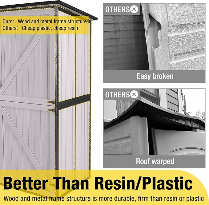 Aivituvin Outdoor Storage Shed Upgraded with Strong Metal Frame Garden Tool Shed Storage House Cabinet with Adjustable Shelfs and Wooden Floor 4.6 x 2.42FT (Off-White)