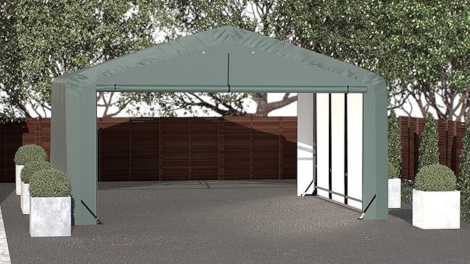 ShelterLogic ShelterTube Garage & Storage Shelter, 20' x 18' x 12' Heavy-Duty Steel Frame Wind and Snow-Load Rated Enclosure, Green