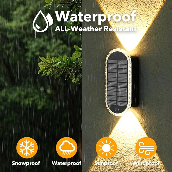 4 Pack Solar Fence Lights, RGBW 8-Color Changing Waterproof Dual Lens Up/Down Wall for Landscape/Fence/Patio/Wall/Garden Halloween Purple Solar Lights (2 Installation Modes)