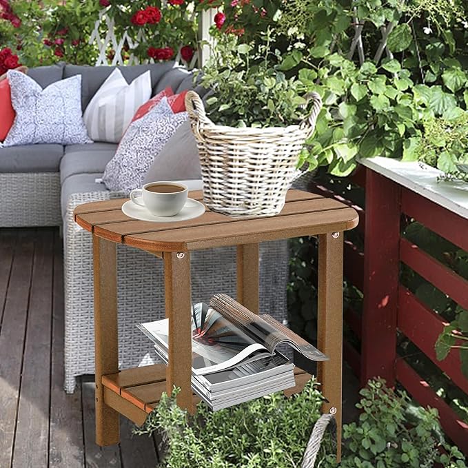 LZRS Double Adirondack Side Table, Outdoor Side Tables, End Tables for Patio, Backyard,Pool, Indoor Companion, Easy Maintenance & Weather Resistant(Teak)