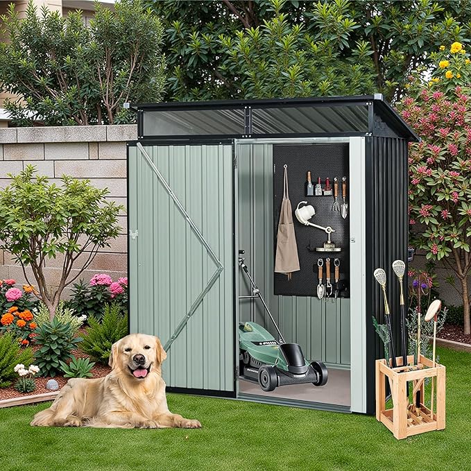 5x3 FT Black Outdoor Metal Storage Shedfor Tools, Lawnmower, Bikes & Outdoor Gear, Lockable, Waterproof & UV-Resistant Heavy-Duty Steel 3x5 Shed for Backyard, Patio & Lawn, Easy Assembly