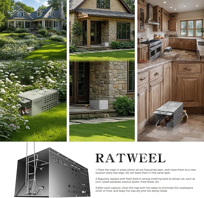 Humane Rat Trap Live Mouse Trap Indoor Catch and Release Animal Cage Multi Large Bait Outdoor Reusable Chipmunk Mice Voles Rodent That Work (1)