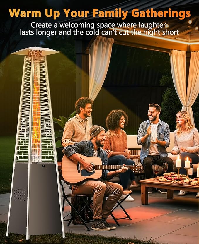 Pyramid Patio Heater for Large Area, 48,000 BTU Rapid Heating Outdoor Propane Heater With Wheels and Weatherproof Cover, Triple Protection System for Patio, Backyard, Garden, Pool