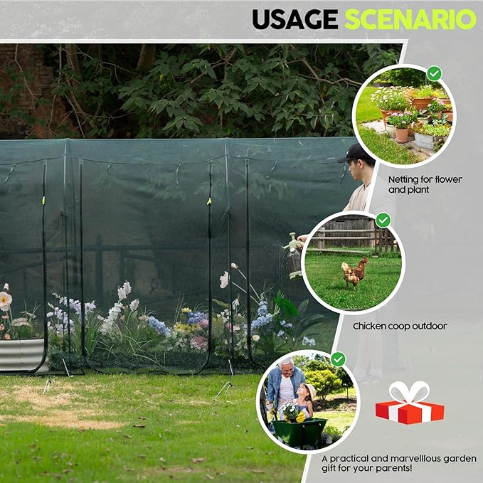 Poray Large 12.3X4FT Tunnel Plant Netting Cover,6FT Tall Crop Cage Tomato Netting for Vegetables&Fruits,Durable Gardening Net for Plant and Animals