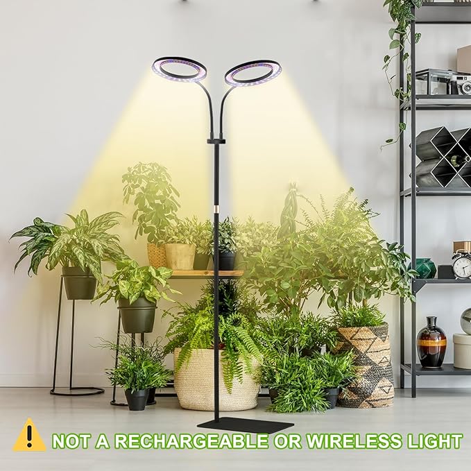 yadoker Desk Plant Grow Light for Indoor Plant, Dual-Head LED Grow Light,Height Adjustable,Automatic Timer with 8/12/16 Hours,10-Level Brightness,Ideal for Large Plant Grow