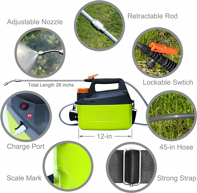 ES4 Electric Sprayer 1 Gallon Built-in 4000mAh Rechargeable Battery, Copper-Nickel Spray Nozzle Makes The Spray More Delicate, The Telescopic Spray Rod Can Reach Further