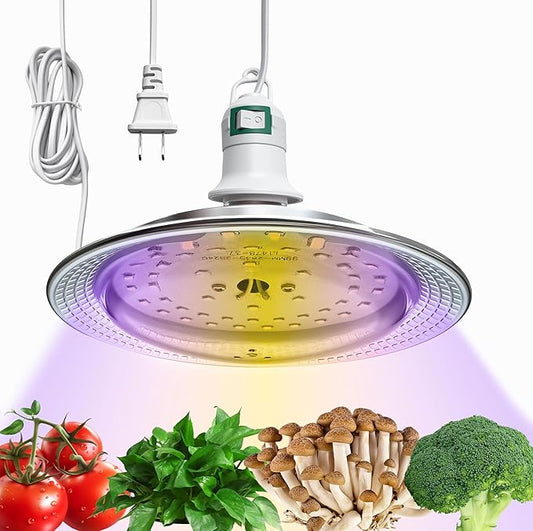 LED Growing Lights for Mushroom Kit, 360°Mushroom Grow Hanging Light with Dual Spectrum, 7.8 Ft Extension Cord & 48 White and Blue Bulbs LEDs, Good for Plant Health & Easy to Assemble