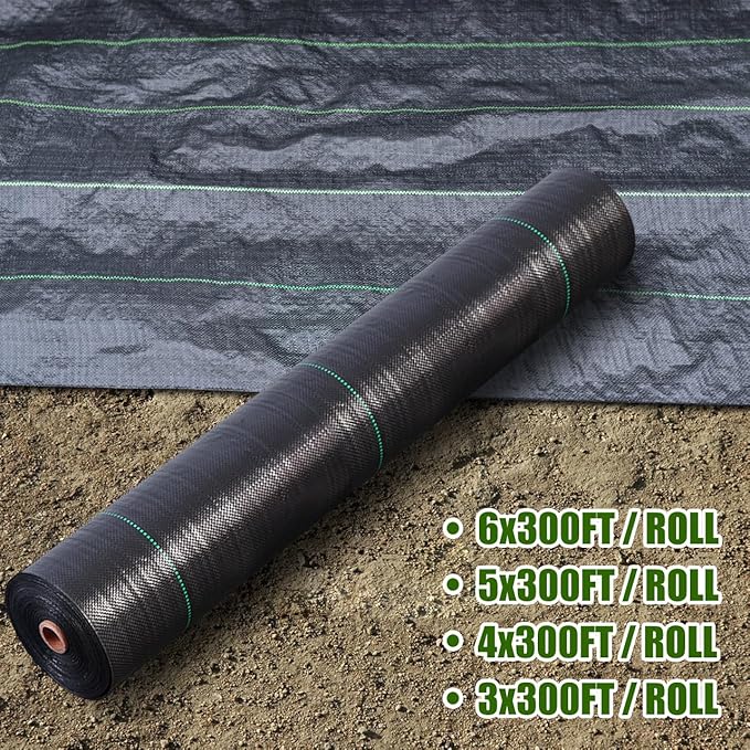 Durable PE Weed Barrier Landscape Fabric, Weed Block Gardening Ground Cover Mat, High Permeability for Weed Blocker Weed Mat, Driveway Fabric, Weed Control Garden Cloth (3x300Feet/Roll)