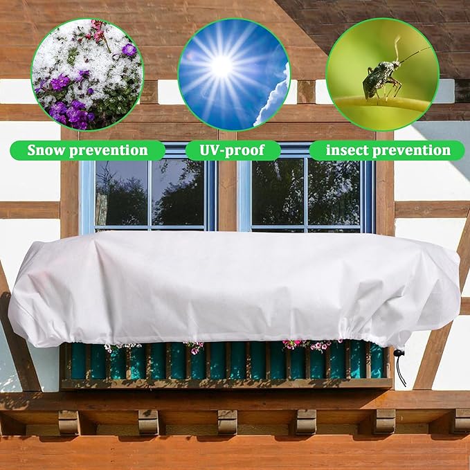 DECOHS 3 Pcs Rectangular Winter Plant Freeze Protection Cover- 59" x 17.7" x 15.7" Balcony Plant Box Cover- Planter Frost Covers Bags Wraps Blanket for Winter Balcony Plant Flower Boxes