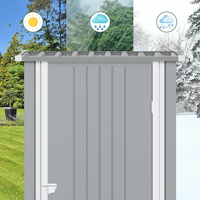 Greesum 3×3FT Outdoor Storage Shed, Metal Patio Storaged Sheds with Lockable Doors, Sheds & Outdoor Storage for Backyard, Pool and Garden, Gray