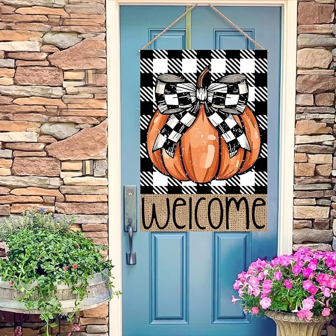 Fall Pumpkin House Flag 28x40 Double Sided, Welcome Fall Thanksgiving Large Garden Flags for Outside, Autumn Holiday Yard Flag Outdoor Seasonal Decorations for Home