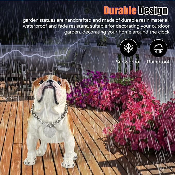 Adorable Standing English Bulldog Puppy Garden Statue, Cute Decorative Resin Figurine for Backyard, Porch, Lawn, Patio for Dog Lovers