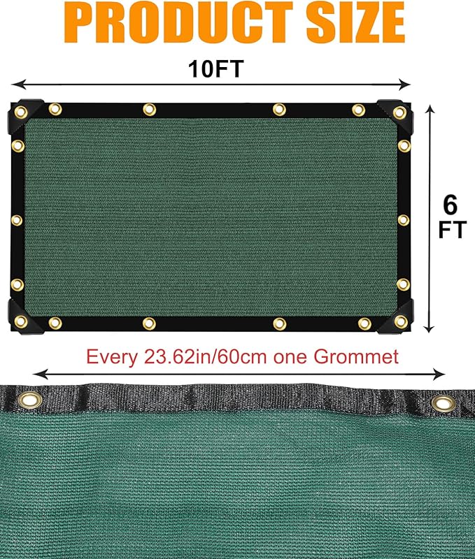 e.share 90% Heavy Duty Shade Cloth for Garden, 6 Ft X 10 Ft Sun Shades Outdoor Patio with Grommets for Plant Covers,Porch Screen,Pergola Shade Cover,Greenhouse,Green